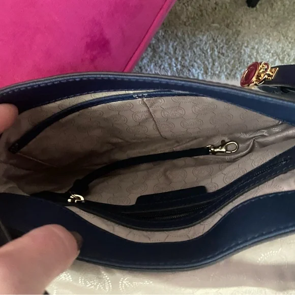 Michael Kors Dark Blue Hamilton Crossbody Bag with Gold Details - Picture 14 of 16